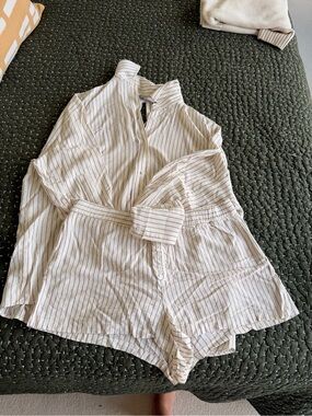 Zara Cream and Brown Striped Button-Up Set